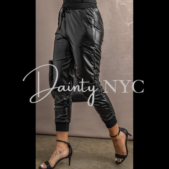 Faux Leather Joggers - Picture 3 of 9